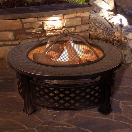 PURE GARDEN 32-Inch Outdoor Round Metal Wood Burning Firepit/Fireplace, Bronze 50-FP188